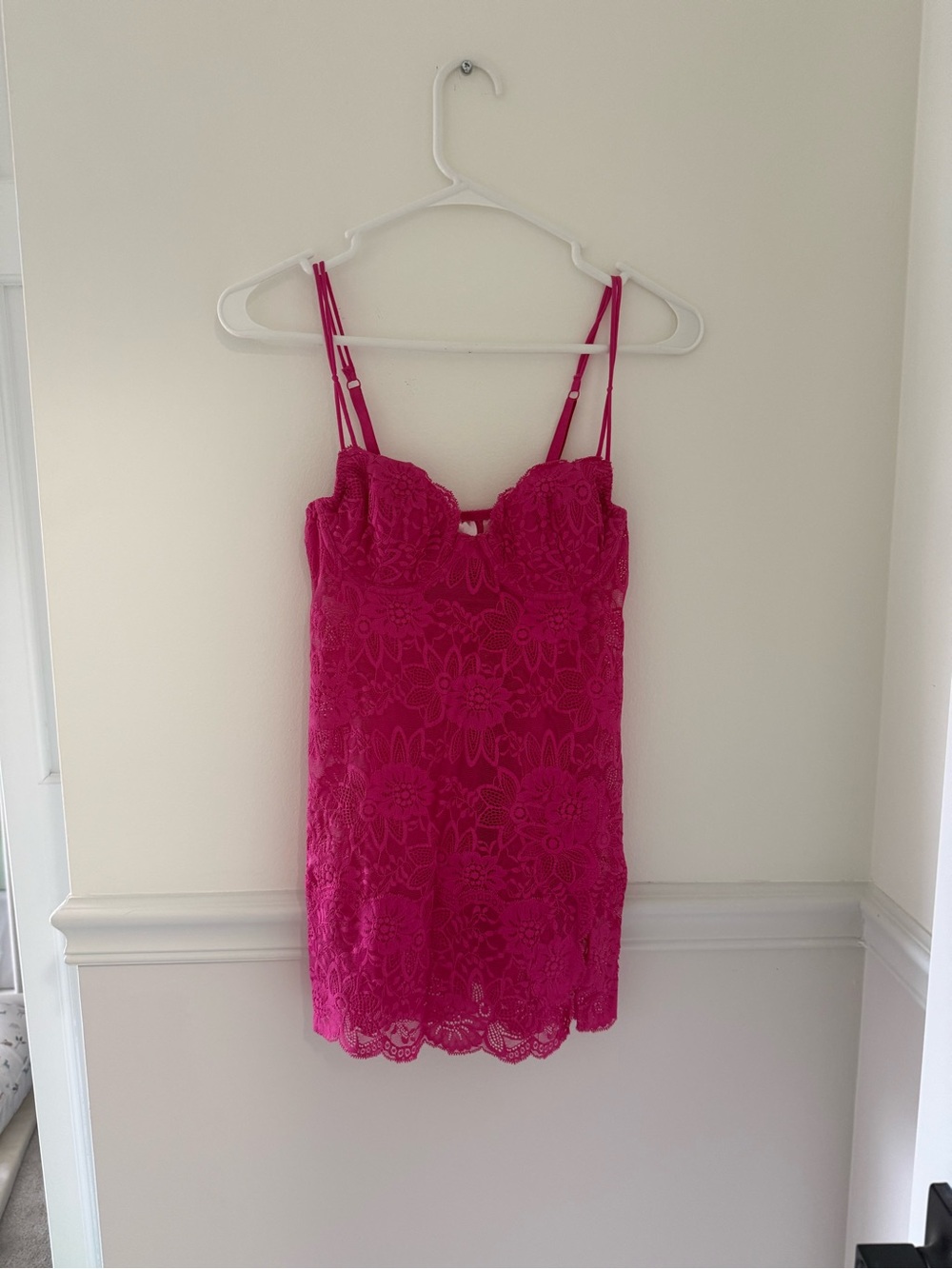 Victoria's Secret Hot Pink Lace Chemise with Double Straps